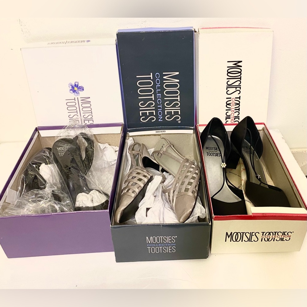 👠LOT of 3 Gorgeous Quality Like-New Sexy Satin Heels Mootsies Tootsies OBO